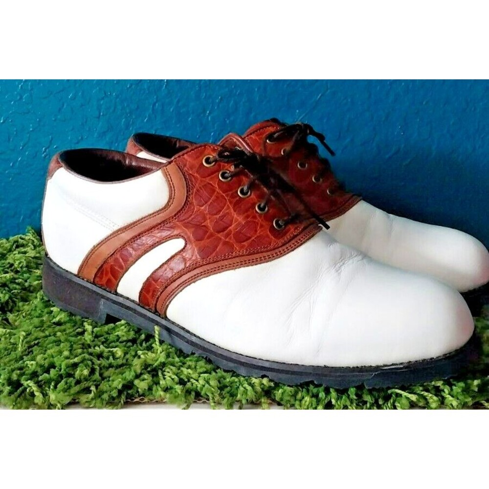 Florsheim Spikeless White/Brown Magneforce Golf Shoes Size 9.5 Men's